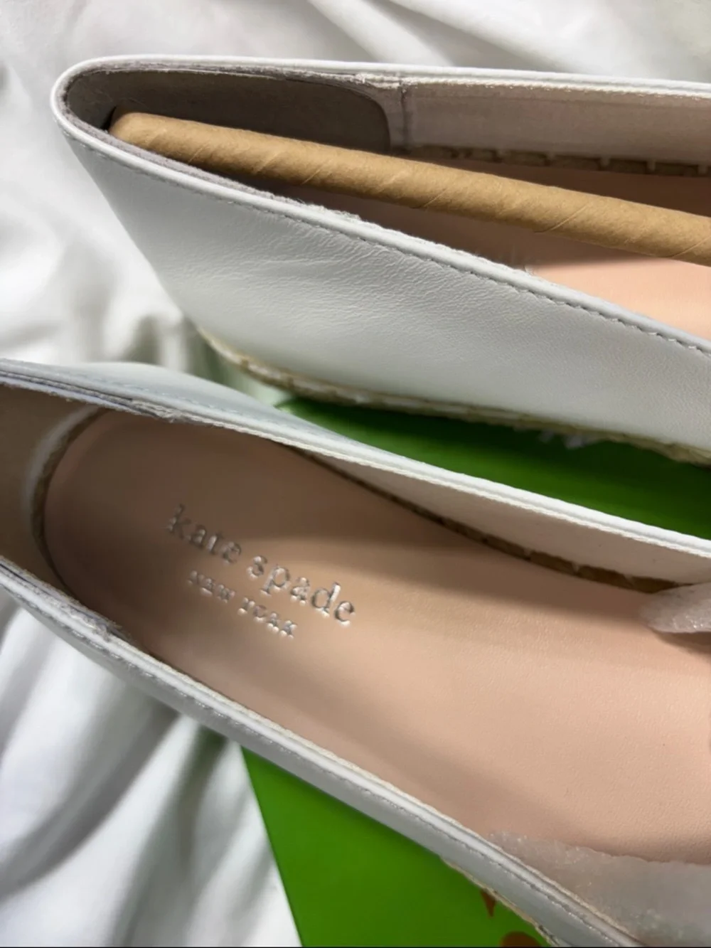 Kate Spade Garcia Cut Out Optic White  Espadrille Flats Leather shoes 8